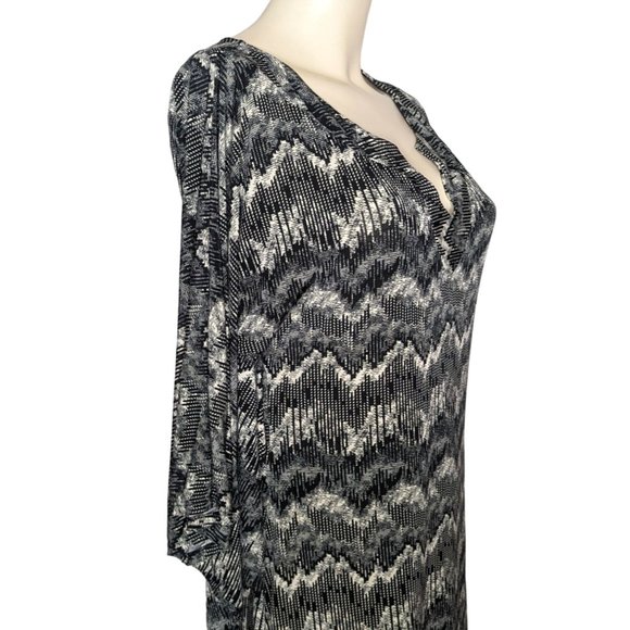 Kokoon Vintage black gray white zig zag print wing sleeve Shift dress size M - Picture 8 of 12